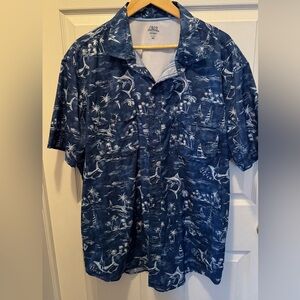 Izod Men's Navy Blue Hawaiian Print Shirt